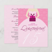 Extravagante Ball Gown Quinceanera Einladung (Rosa (Vorne/Hinten)