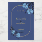 Extravagante blaue Blume Hochzeit Mini Flasche Wei Weinetikett (Einzelnes Label)