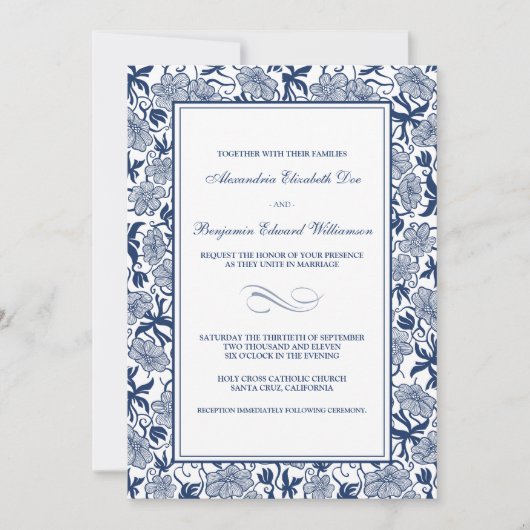 Extravagante Blauer Hochzeitsfeier Einladung (Vorderseite)