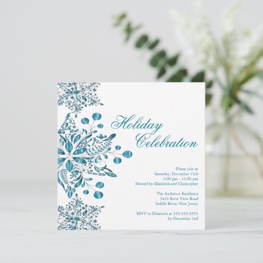 Extravagante Blue Jewel Schneeflocken Einladung (Stehend Vorderseite)