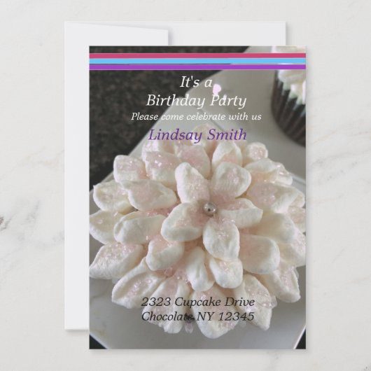 Extravagante Blume Cupcakes Geburtstagsparty Einla Einladung (Vorderseite)