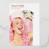 Extravagante Blume Foto Graduate Rose Gold Folieneinladung (Vorderseite)