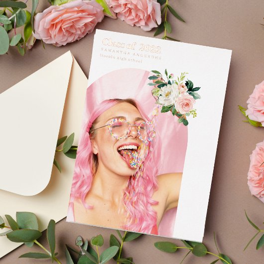 Extravagante Blume Foto Graduate Rose Gold Folieneinladung