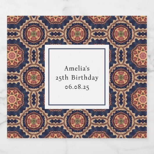 Extravagante Blume und Star-Formen-Muster Geburtst Bierflaschenetikett (Einzelnes Label)