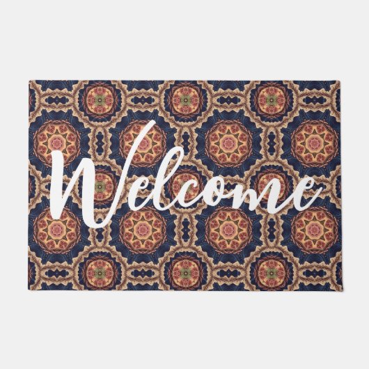 Extravagante Blume und Star-Formen-Muster Willkomm Fußmatte (Vorderseite)