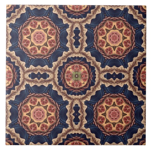 Extravagante Blume und Sternen-Muster Fliese (Vorderseite)