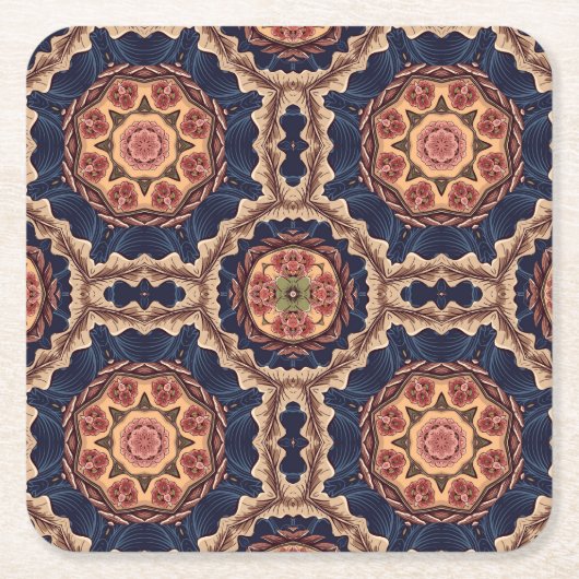 Extravagante Blume und Sternen-Muster Rechteckiger Pappuntersetzer (Vorderseite)