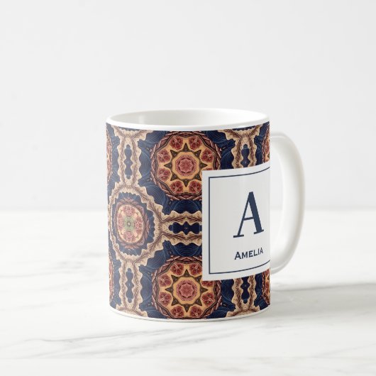 Extravagante Blume und Sternformmuster Monogramm Kaffeetasse (VorderseiteRechts)
