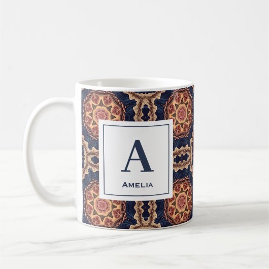 Extravagante Blume und Sternformmuster Monogramm Kaffeetasse (Links)