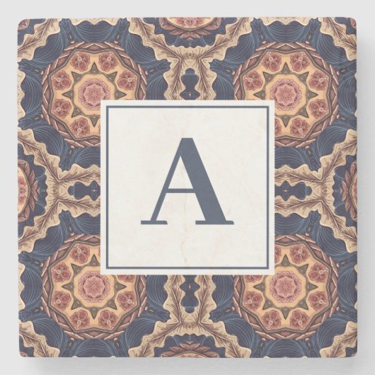 Extravagante Blume und Sternformmuster Monogramm Steinuntersetzer (Vorderseite)