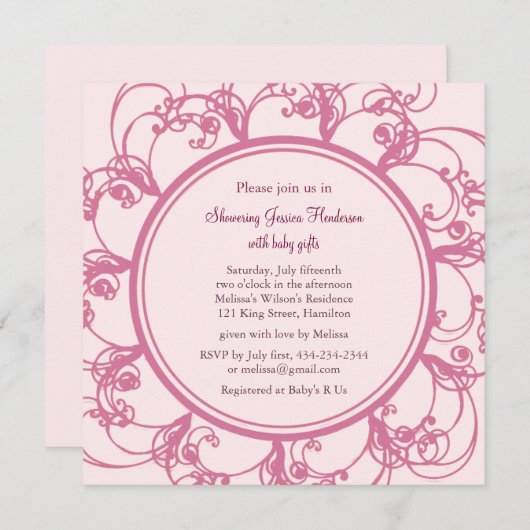 Extravagante Blumendusche Einladung (pink) (Vorne/Hinten)