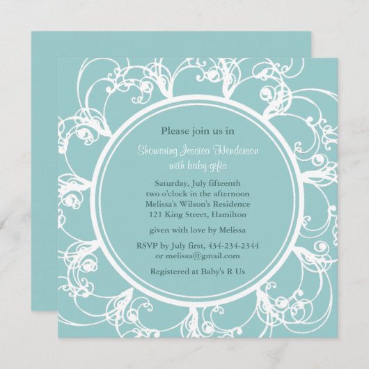 Extravagante Blumendusche Einladung (Türkis) (Vorne/Hinten)