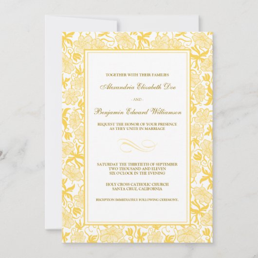 Extravagante Blumengelbe Hochzeit Einladung (Vorderseite)