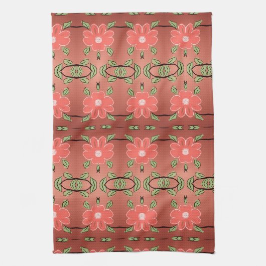 Extravagante Blumenkoralle und Pfirsich Geschirrtuch (Vertikal)