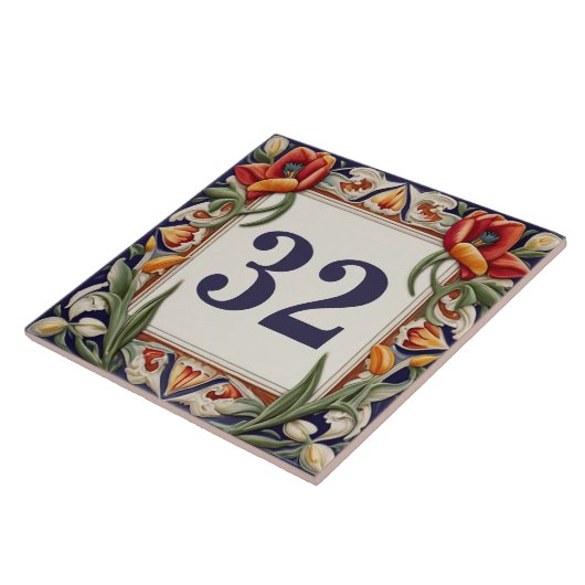 Extravagante Blumenmuster-Hausnummer Schild Plaque Fliese (Seite)