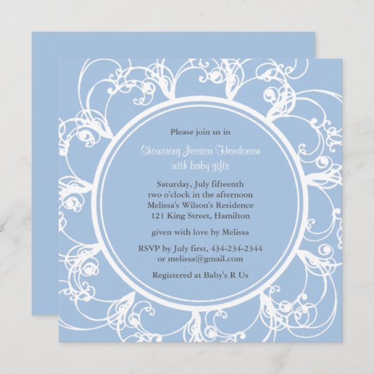 Extravagante Blumenspülung Einladung (blau) (Vorne/Hinten)