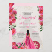 Extravagante Charra Pink Gold Rose Land Quinceaner Einladung (Vorne/Hinten)