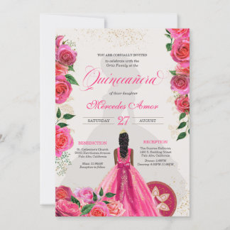 Extravagante Charra Pink Gold Rose Land Quinceaner Einladung