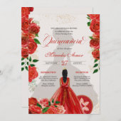 Extravagante Charro Rote Rosen Quinceanera Einladu Einladung (Vorne/Hinten)