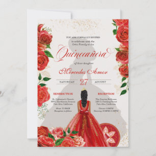 Extravagante Charro Rote Rosen Quinceanera Einladu Einladung