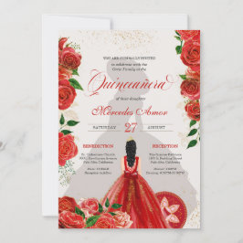 Extravagante Charro Rote Rosen Quinceanera Einladu Einladung