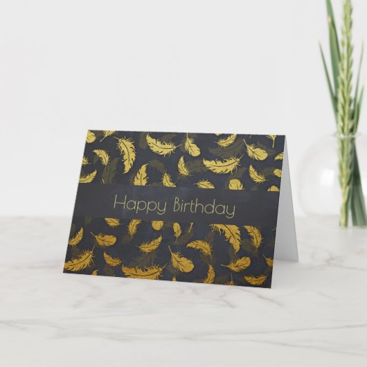Extravagante Chic Gold Feathers am Schwarzen Gebur Karte (Vorderseite)