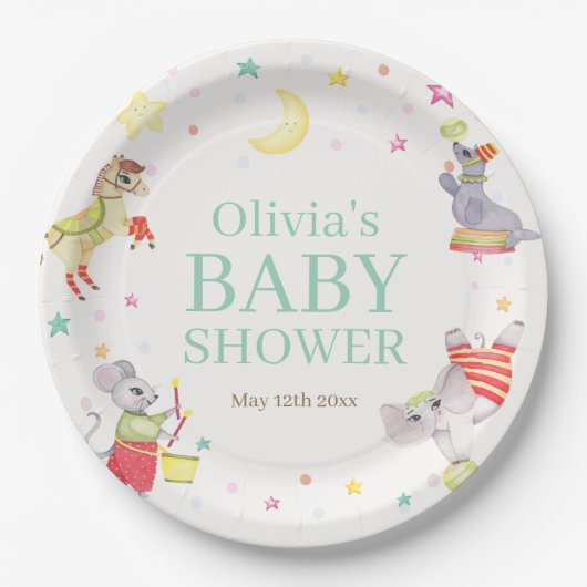 Extravagante Circus Karneval Animals Kinderdusche Pappteller (Vorderseite)