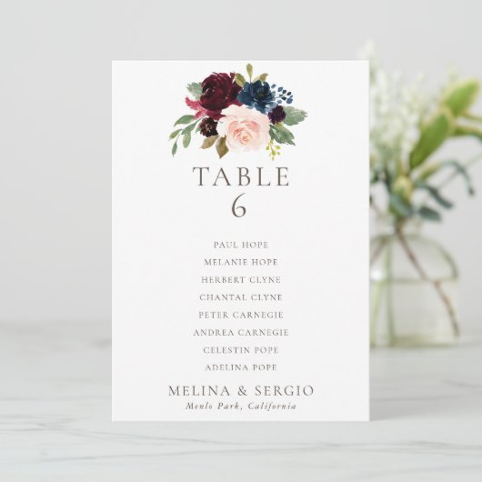 Extravagante Classic Wedding Table 6 Seating Chart Einladung (Stehend Vorderseite)
