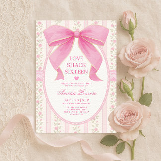 Extravagante Coquette Sweet 16 Pink Bow Geburtstag Einladung