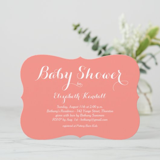 Extravagante Coral Baby Dusche Einladung (Stehend Vorderseite)