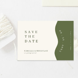 Extravagante Curve Border Dark Olive Green Wedding Save The Date