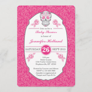 Extravagante Damask Skull Baby Dusche Einladung in