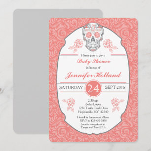 Extravagante Damask Skull Baby Dusche Einladung in