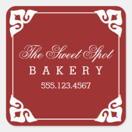 Extravagante Ecken Bäckereikleber / Rot Quadratischer Aufkleber