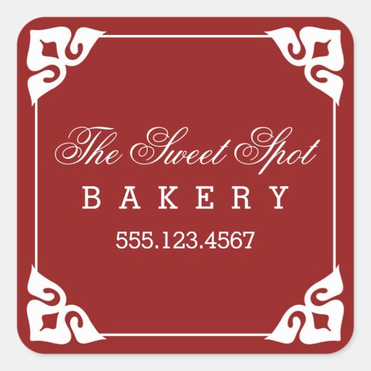 Extravagante Ecken Bäckereikleber / Rot Quadratischer Aufkleber (Vorderseite)