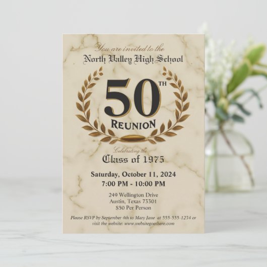 Extravagante Elegant 50. High School Wiedersehen C Einladung (Stehend Vorderseite)