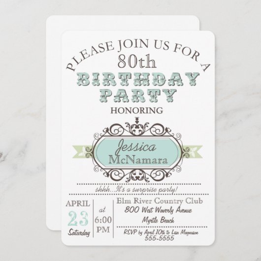 Extravagante elegante blaue und weiße einladung (Vorne/Hinten)