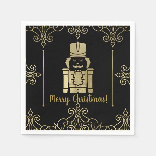 Extravagante Elegante Gold Black Nutcracker Urlaub Serviette (Vorderseite)