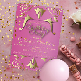 Extravagante, elegante Rosa und Gold Geburtstagspa Einladung