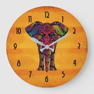 Extravagante Elephant Illustration - dekoratives M Große Wanduhr