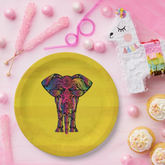 Extravagante Elephant Illustration - dekoratives M Pappteller (Party)
