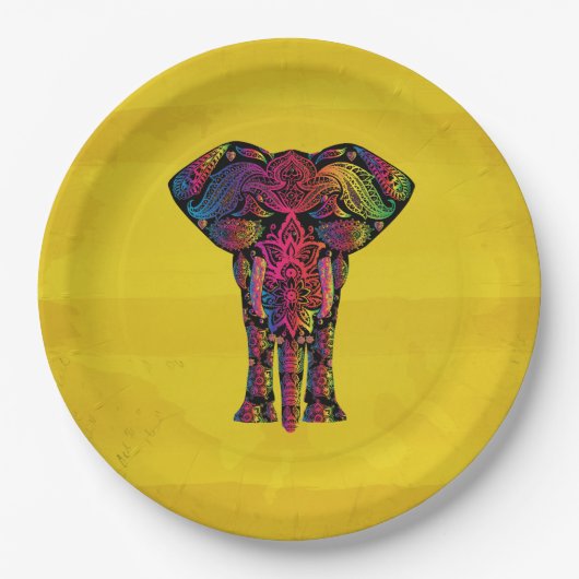 Extravagante Elephant Illustration - dekoratives M Pappteller (Vorderseite)