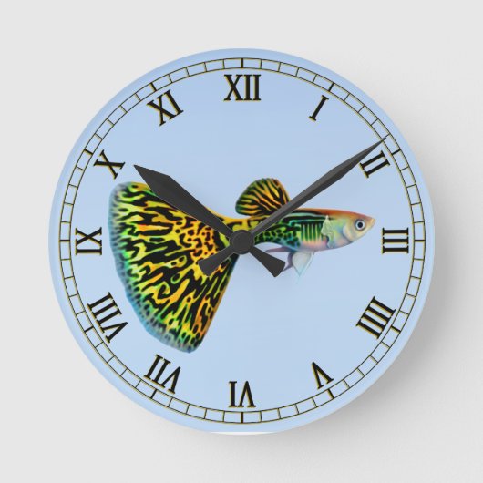 Extravagante Fantail Snakeskin Guppy-Fisch-Uhr Runde Wanduhr (Vorderseite)