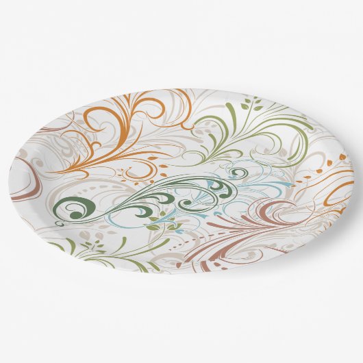 Extravagante farbige Wirbel Pappteller (Schrägansicht)