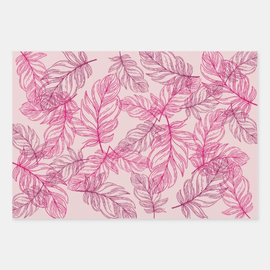 Extravagante Federn Modernes Wrapping Paper, rosa Geschenkpapier Set (Vorderseite)