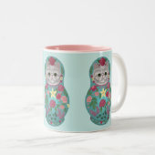 Extravagante florale Meowtreshka-Tasse Zweifarbige Tasse (VorderseiteRechts)