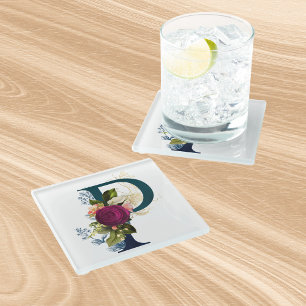 Extravagante florale Monogramm Glasuntersetzer