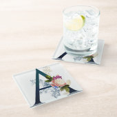 Extravagante florale Monogramm Letter A Glasuntersetzer (Schrägansicht)