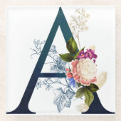 Extravagante florale Monogramm Letter A Glasuntersetzer (Vorderseite)