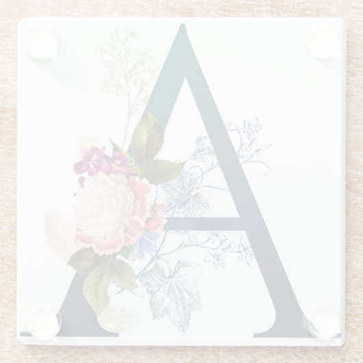 Extravagante florale Monogramm Letter A Glasuntersetzer (Rückseite)